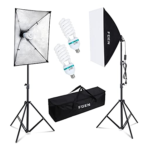 Softbox Fotostudio Set,FGen Fotolicht 2x50x70cm Beleuchtung für Fotostudios mit E27 Sockel 135W 5500K Fotolampe und 2M verstellbare Lichtstative für Studio-Porträts,...