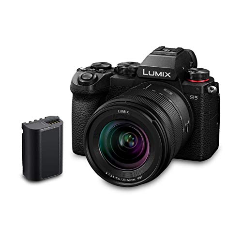 Panasonic LUMIX S DC-S5 Vollformat kamera (4K, L-Mount Bajonett, 24,2 MP Sensor, V-Log, staub- und spritzwassergeschützt), mit Objektiv R2060E und Zusatzakku, schwarz...
