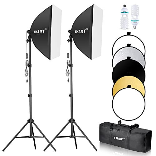EMART 60×60cm Softbox Set Fotostudio, Studioleuchte Fotolampen Tageslicht mit 2,1m Stativ, tragbar Fotolicht mit 4500Lm105W Softboxlampen für Portraitaufnahmen,...