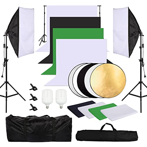 OUBO Fotostudio Dauerlicht Softbox Set, Hintergrund Stützsystem,Professionelles Studiosets inkl. Reflektor für Anfänger, Porträts, Produktfotografie und Videoaufnahme