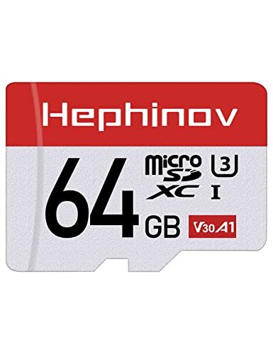 Hephinov 64G Micro SD Karte bis zu 100MB/s(R), MicroSDXC Speicherkarte + SD Adapter mit A1, V30, U3, C10, 4K UHD Memory Card für Smartphone, Switch, Tablet, Action-Kamera,...
