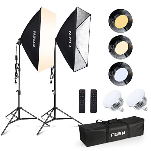 Softbox Set Fotostudio, FGen 2 x 50 x 70cm Softbox LED Beleuchtung Set mit 85W 2700-6400K, 2m Vollverstellbare lichtstativ für YouTube, Tiktok Videoaufnahmen, Studio...