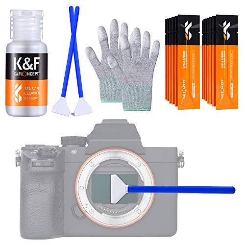K&F Concept Sensor Reinigungsset mit Mikrofaser Swabs 24mm und Flüssig-Reiniger für Vollformat-Kameras, Reinigungs Kit für DSLR Kamera Objektive Computer Handys